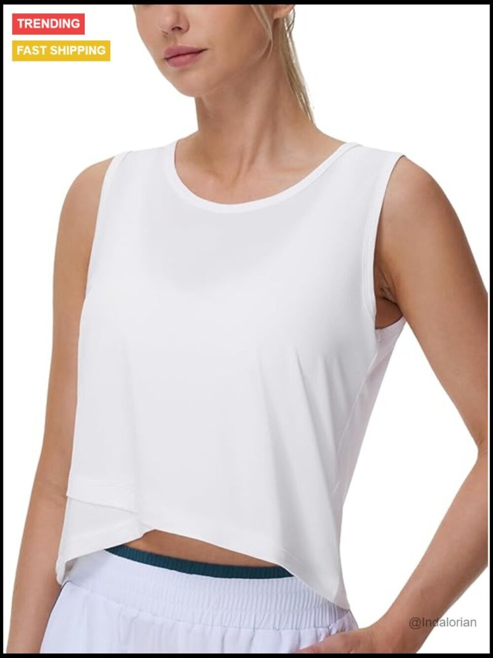 Sleeveless Crop Tank Top Cross Hem Loose Fit Athletic Yoga Shirt
